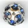 1 12mm Round Silver with Montana Blue Rhinestones